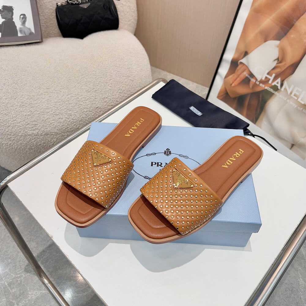 Prada Nappa leather slides with studs
