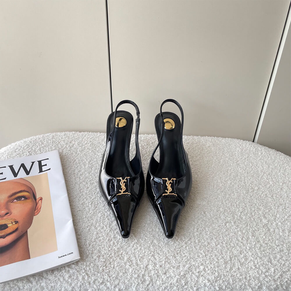 YSL Babylone Breteuil Slingback Pumps in Patent Leather