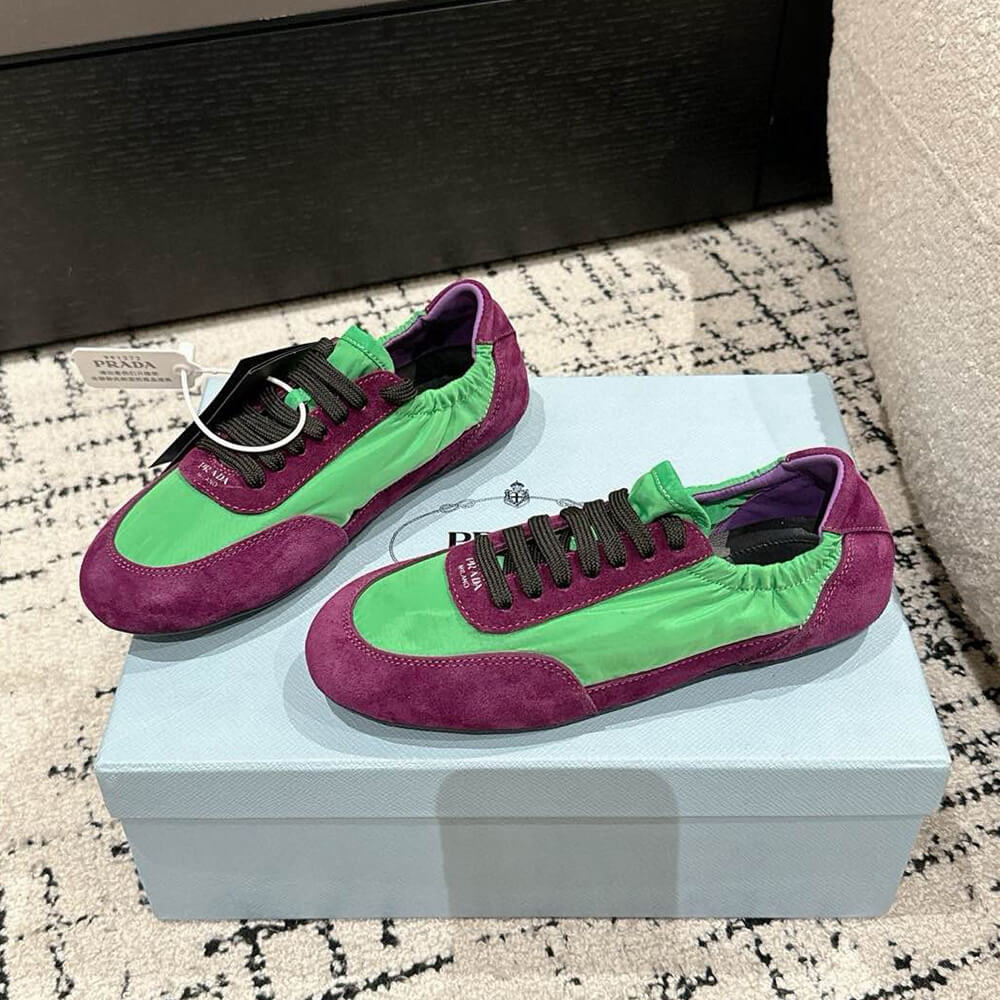 PRADA Collapse Re-Nylon and suede elasticized sneakers