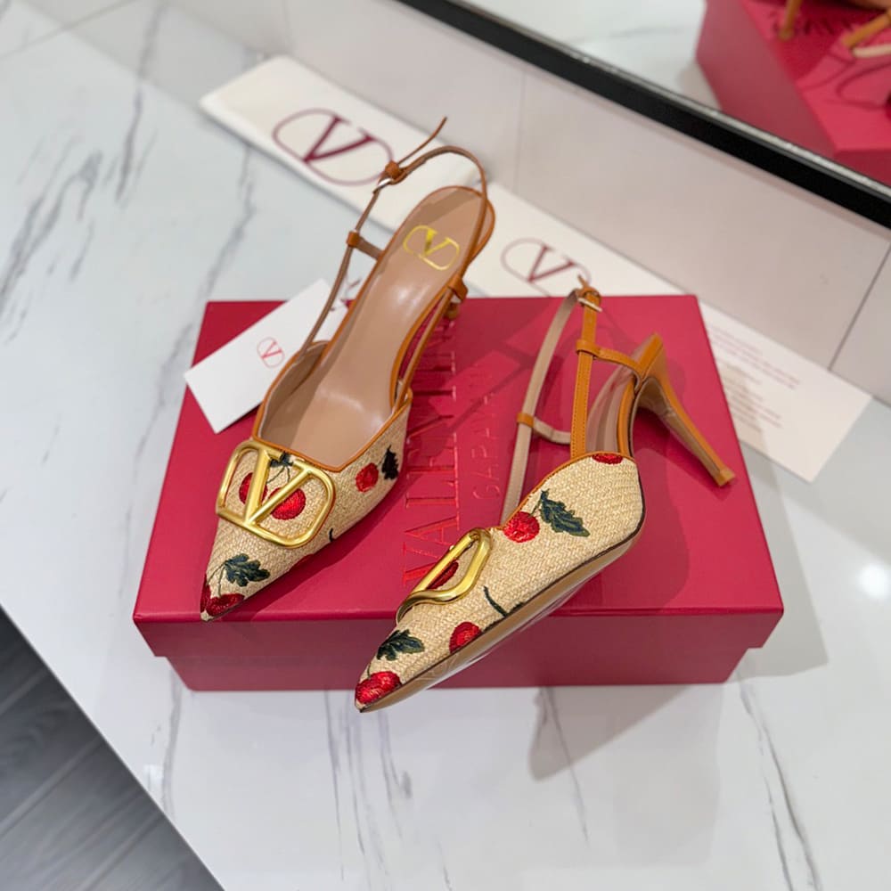 VALENTINO VLOGO SIGNATURE cherry pattern jacquard lace-up high heels (heel height 5cm|8cm)