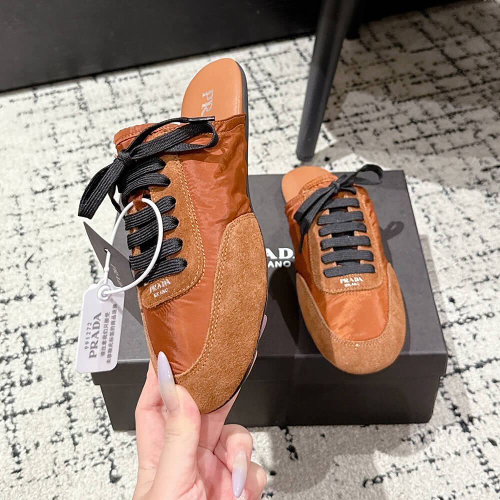PRADA Collapse Re-Nylon and suede mules