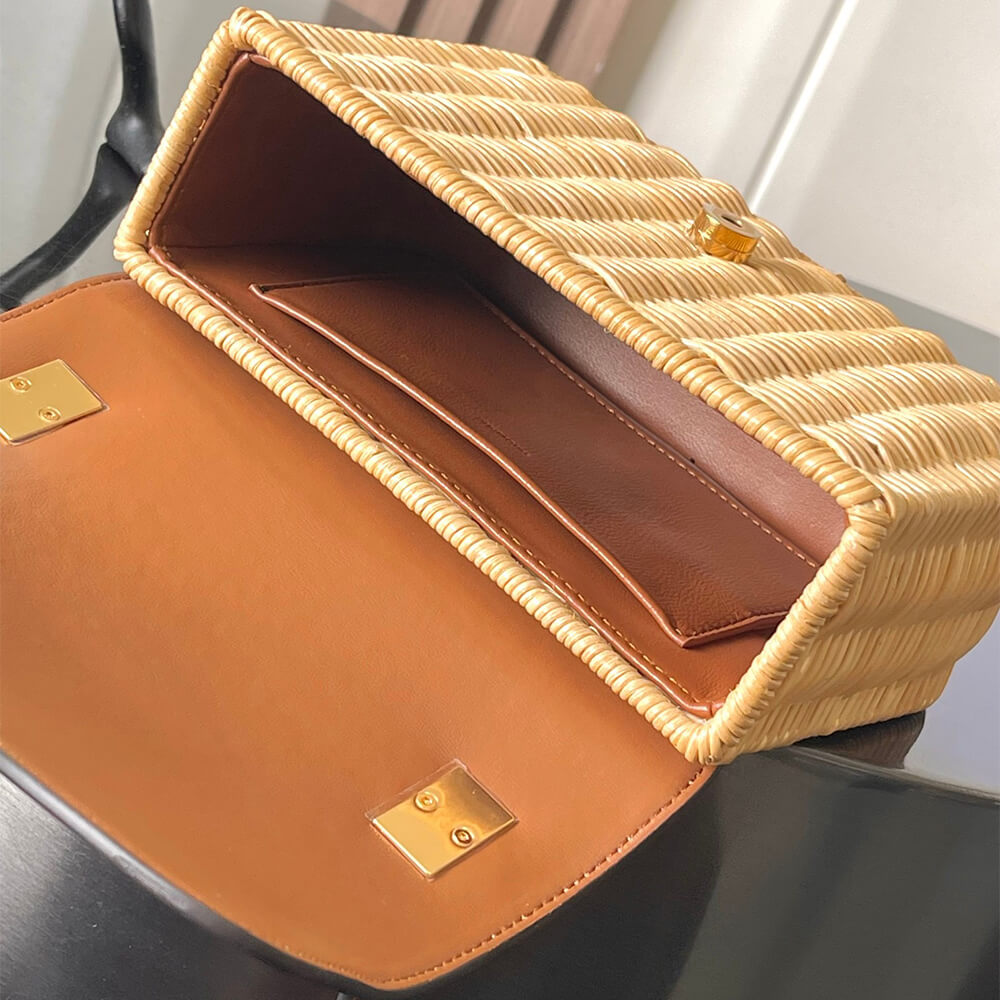 CELINE TEEN GARANCE BAG IN WICKER AND NATURAL CALFSKIN(HIGH-END GRADE)