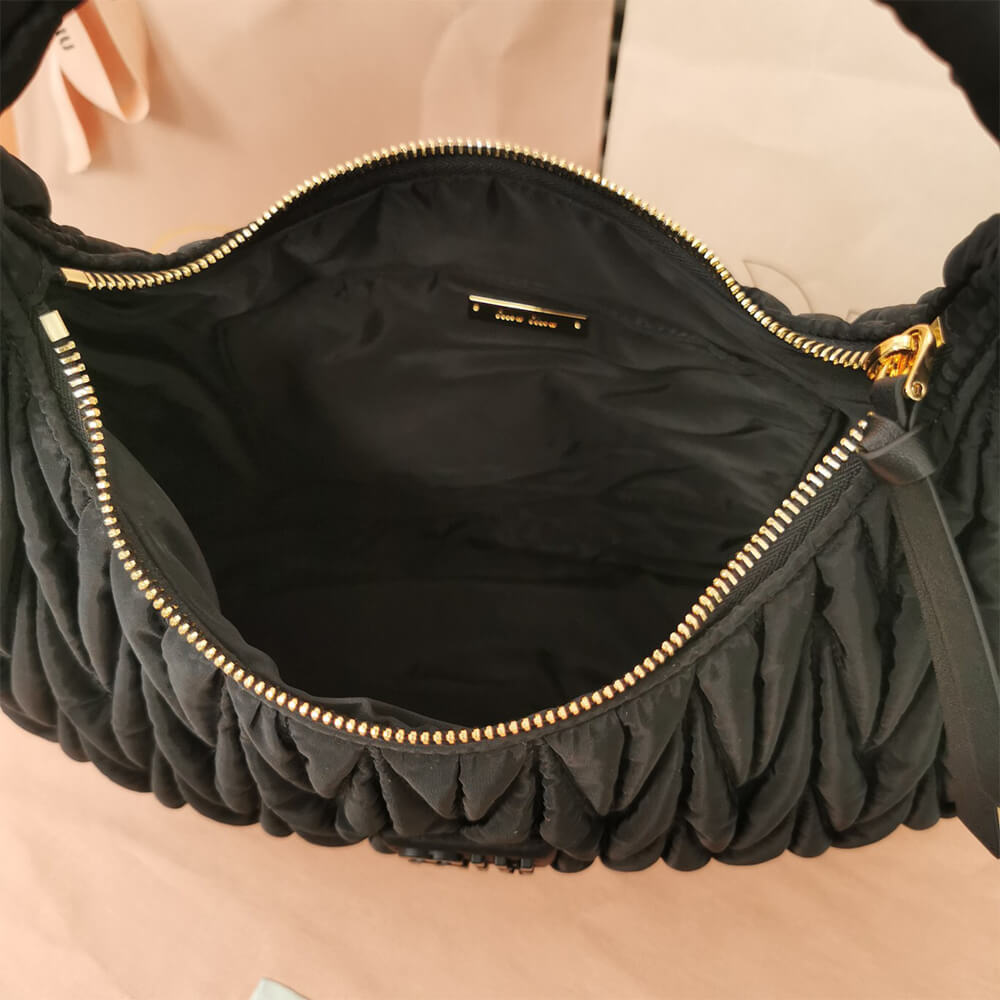 Miu Wander matelasse regenerated nylon hobo bag