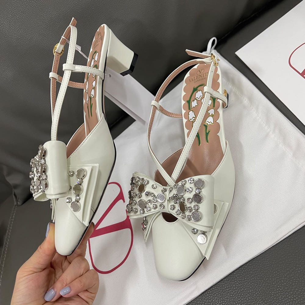 VALENTINO BOWOW crystal-embellished sheepskin high heels (heel height 4.5 cm)