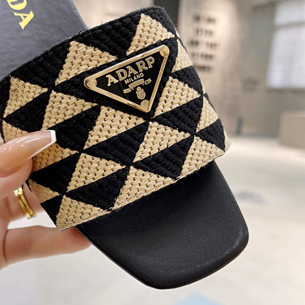 Prada Embroidered fabric slides