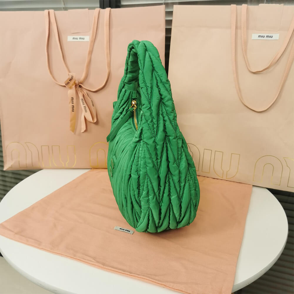 Miu Wander matelasse regenerated nylon hobo bag