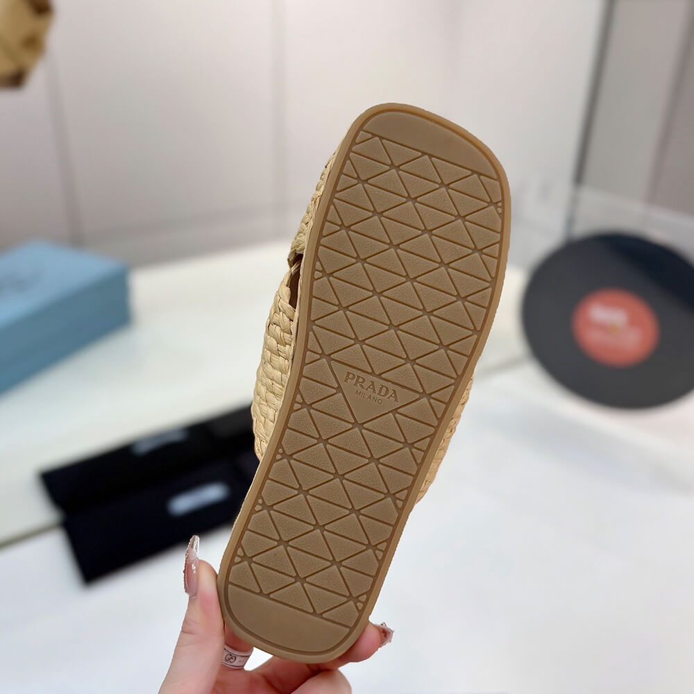 Prada Raffia crisscross slides
