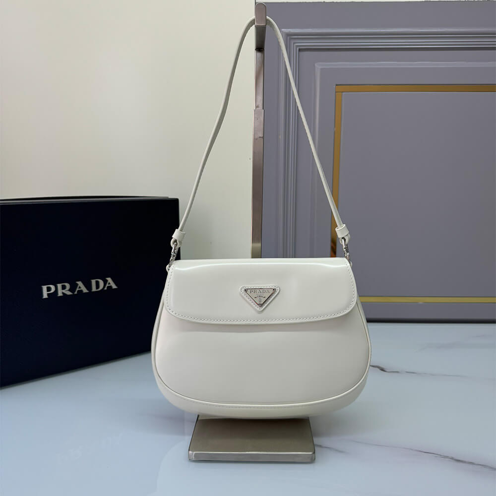 Small Prada Cleo brushed leather shoulder bag with flap
